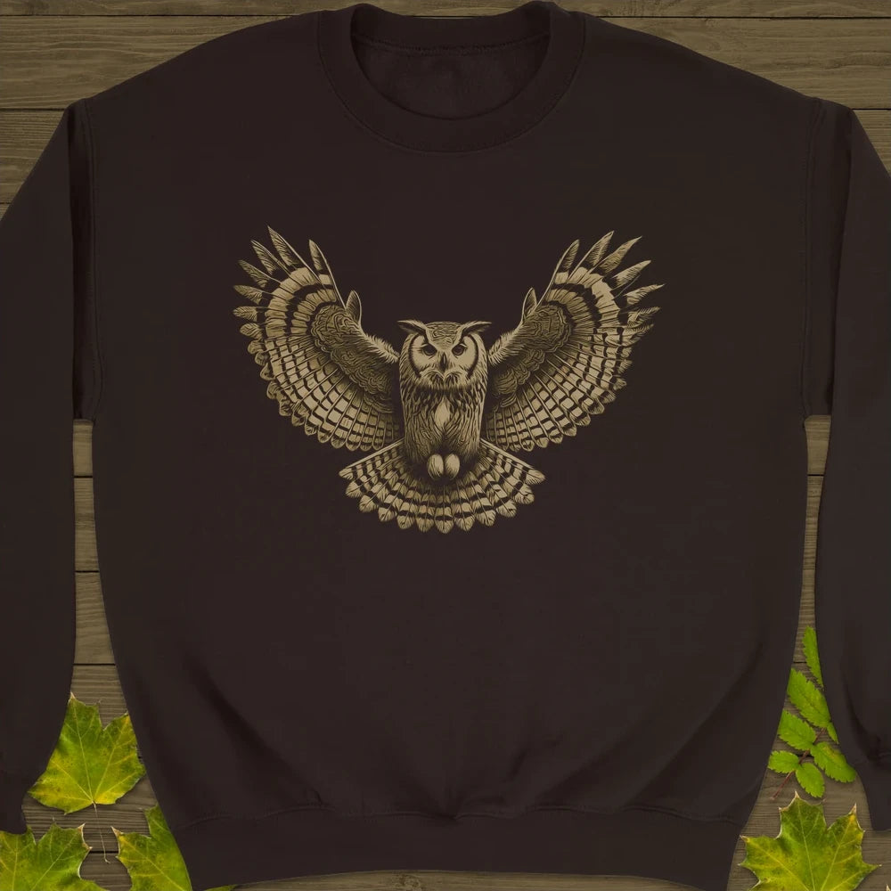 Winged Wisdom Owl Crewneck Sweatshirt Dark Chocolate