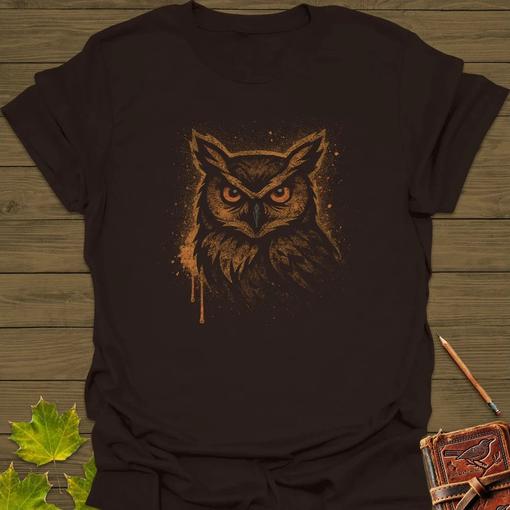 Great Horned Owl Art T-Shirt Dark Chocolate