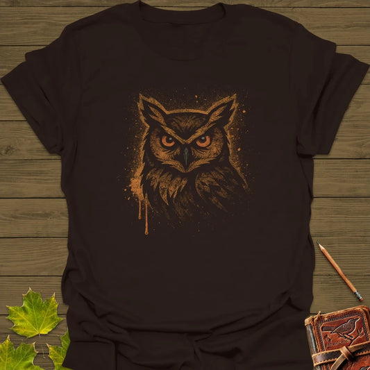 Great Horned Owl Art T-Shirt Dark Chocolate