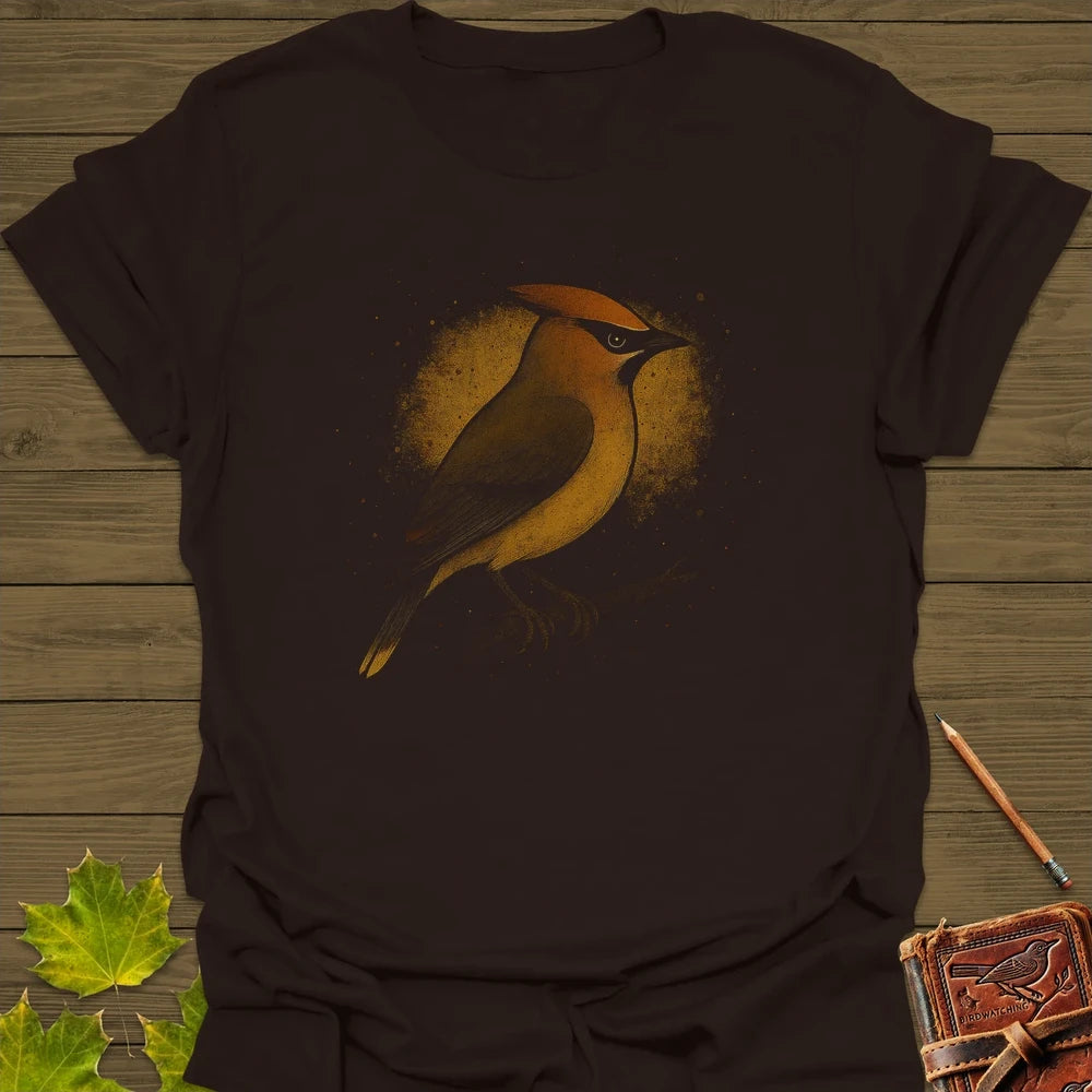 Cedar Waxwing Art T-Shirt Dark Chocolate