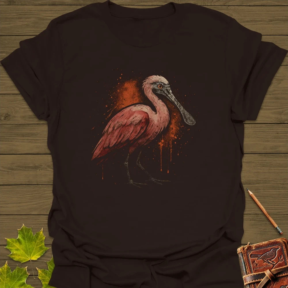 Roseate Spoonbill Art T-Shirt Dark Chocolate