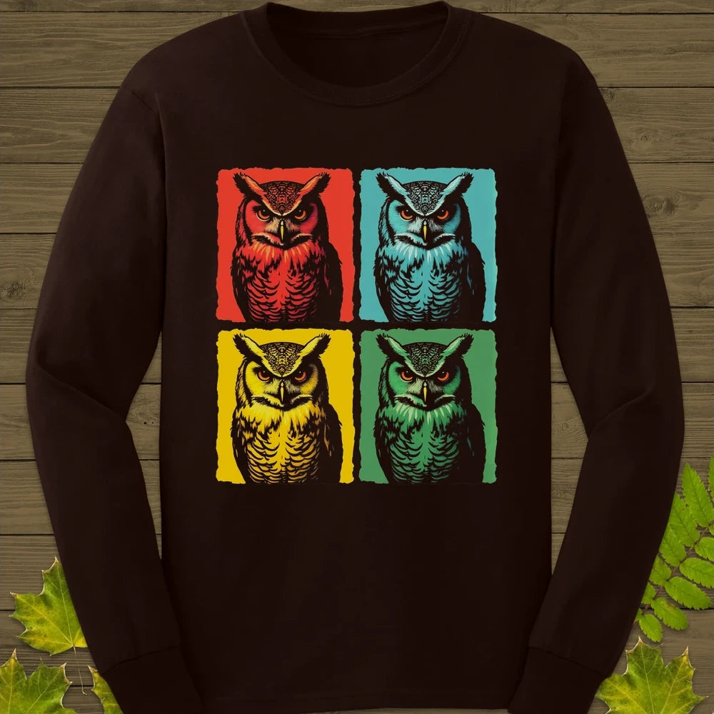 Owl Pop Art Long Sleeve Dark Chocolate