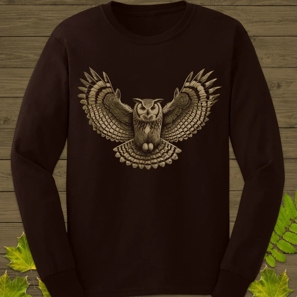 Winged Wisdom Owl Long Sleeve Dark Chocolate