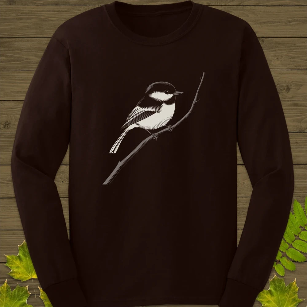 Black-Capped Chickadee Long Sleeve Dark Chocolate