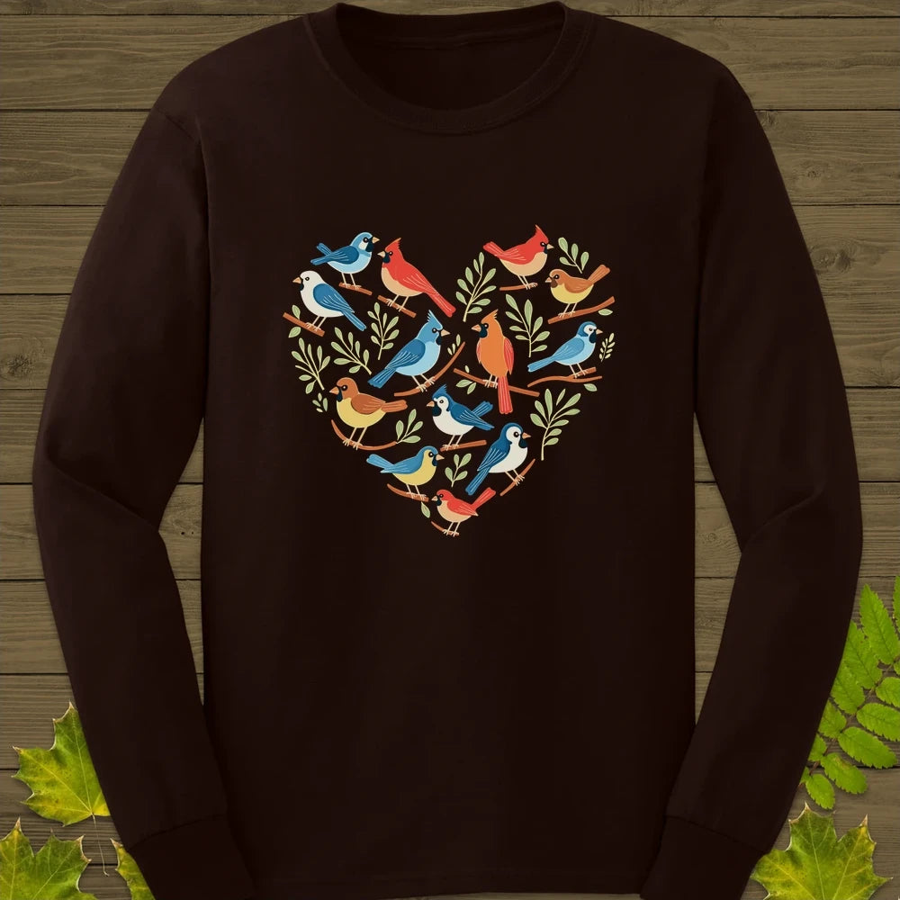 Heart Full of Birds Long Sleeve Dark Chocolate