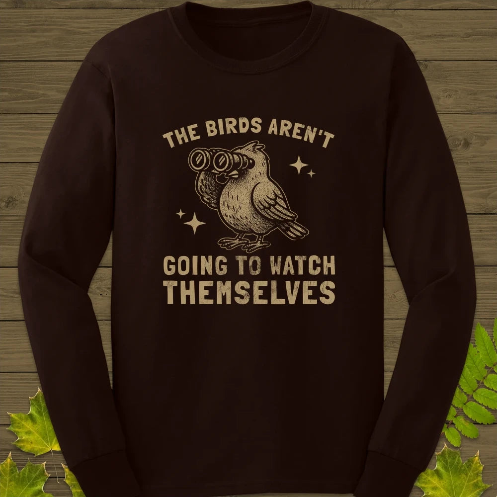Birds Watching Themselves Long Sleeve Dark Chocolate