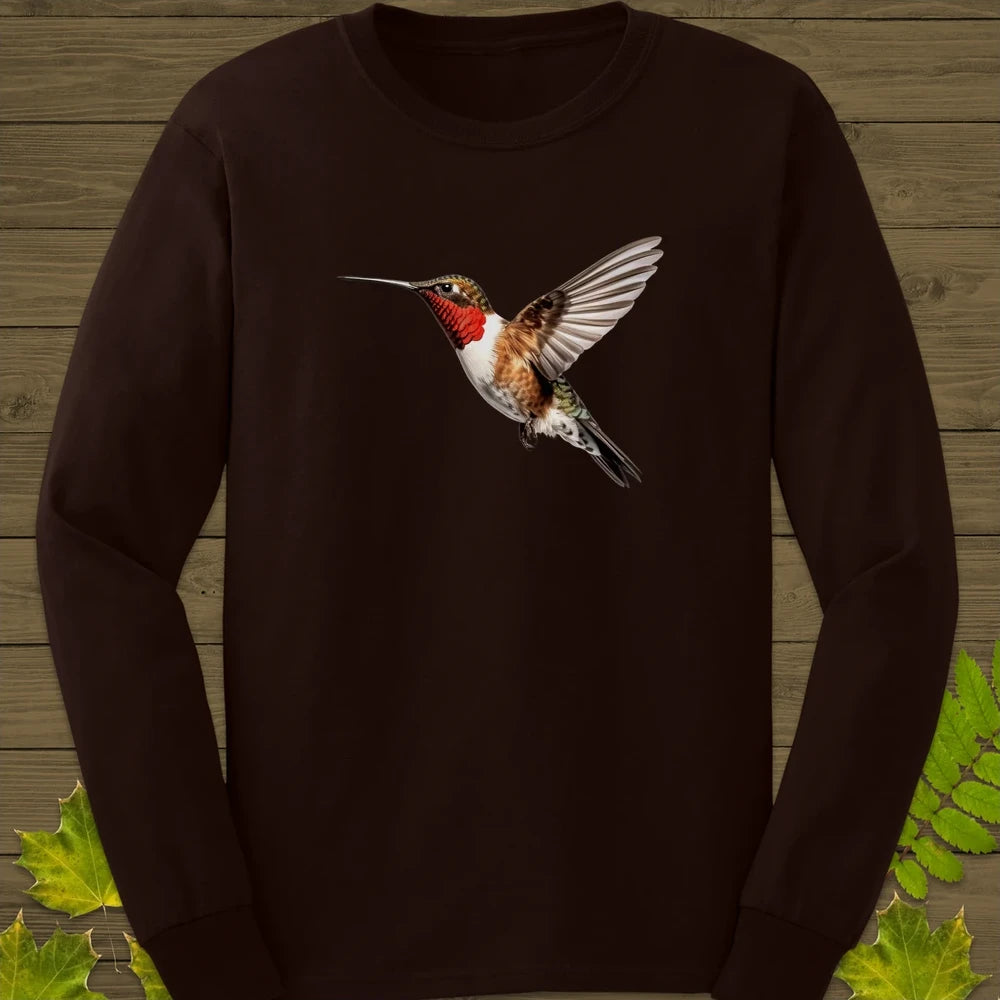 Ruby-throated Hummingbird Long Sleeve Dark Chocolate
