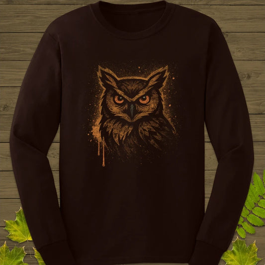 Great Horned Owl Art Long Sleeve Dark Chocolate