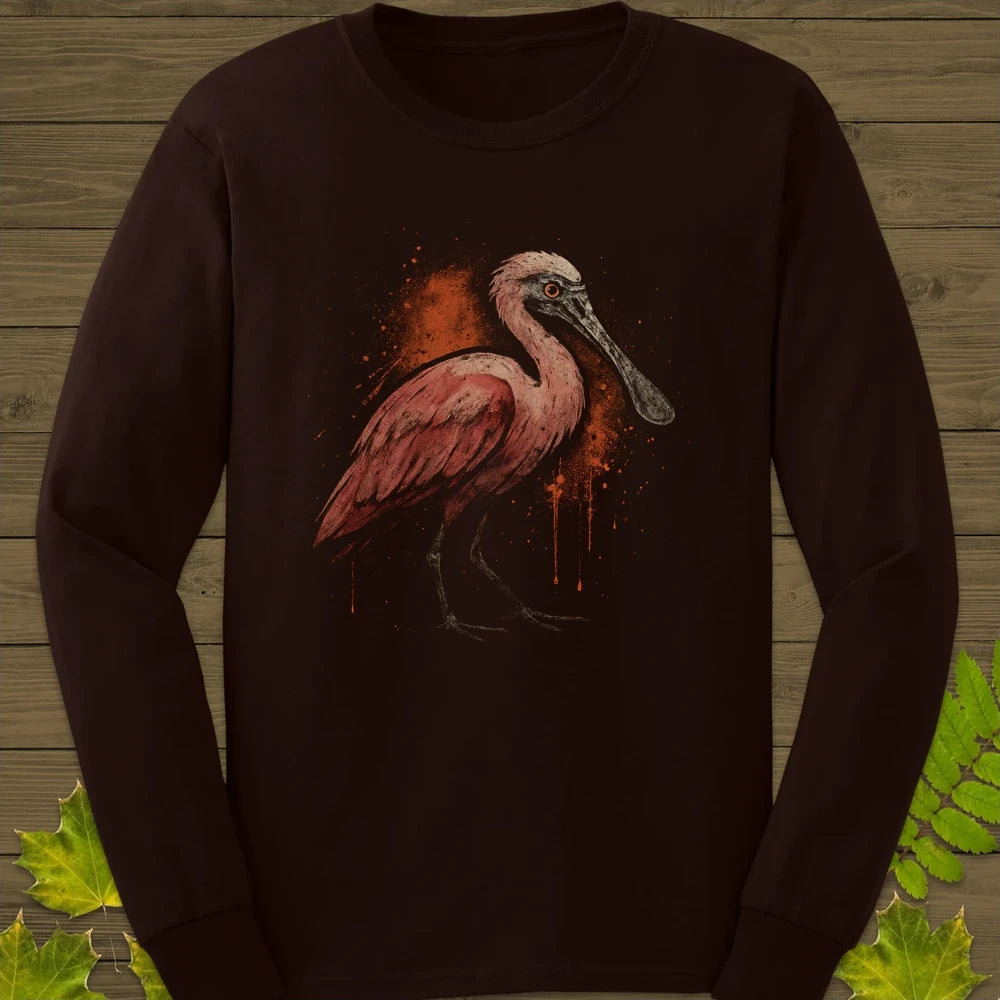 Roseate Spoonbill Art Long Sleeve Dark Chocolate