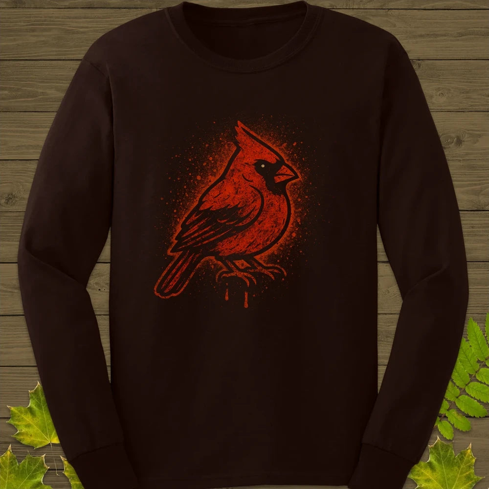 Northern Cardinal Art Long Sleeve Dark Chocolate