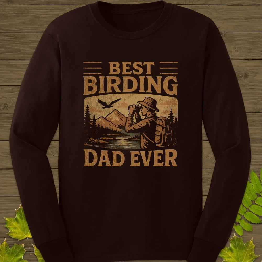 Best Birding Dad Long Sleeve Dark Chocolate