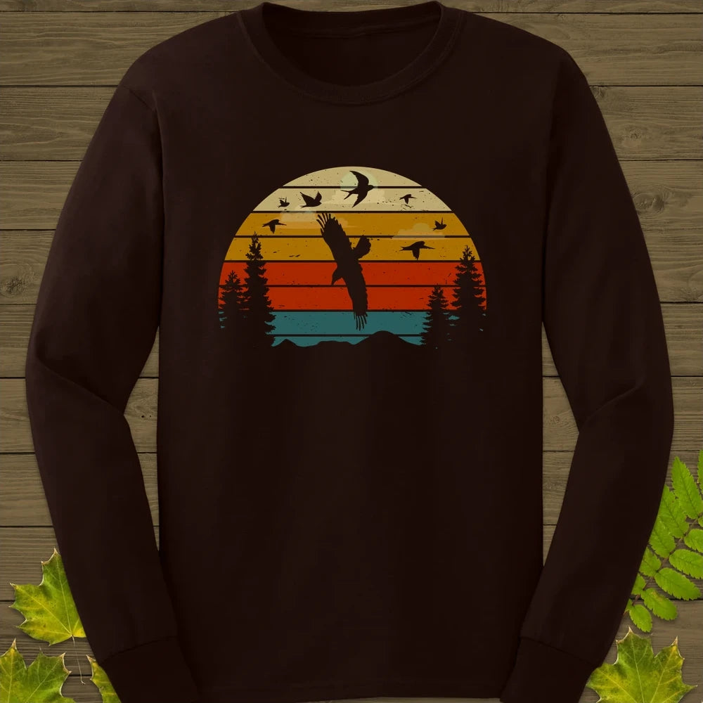 Retro Bird Sunset Long Sleeve Dark Chocolate