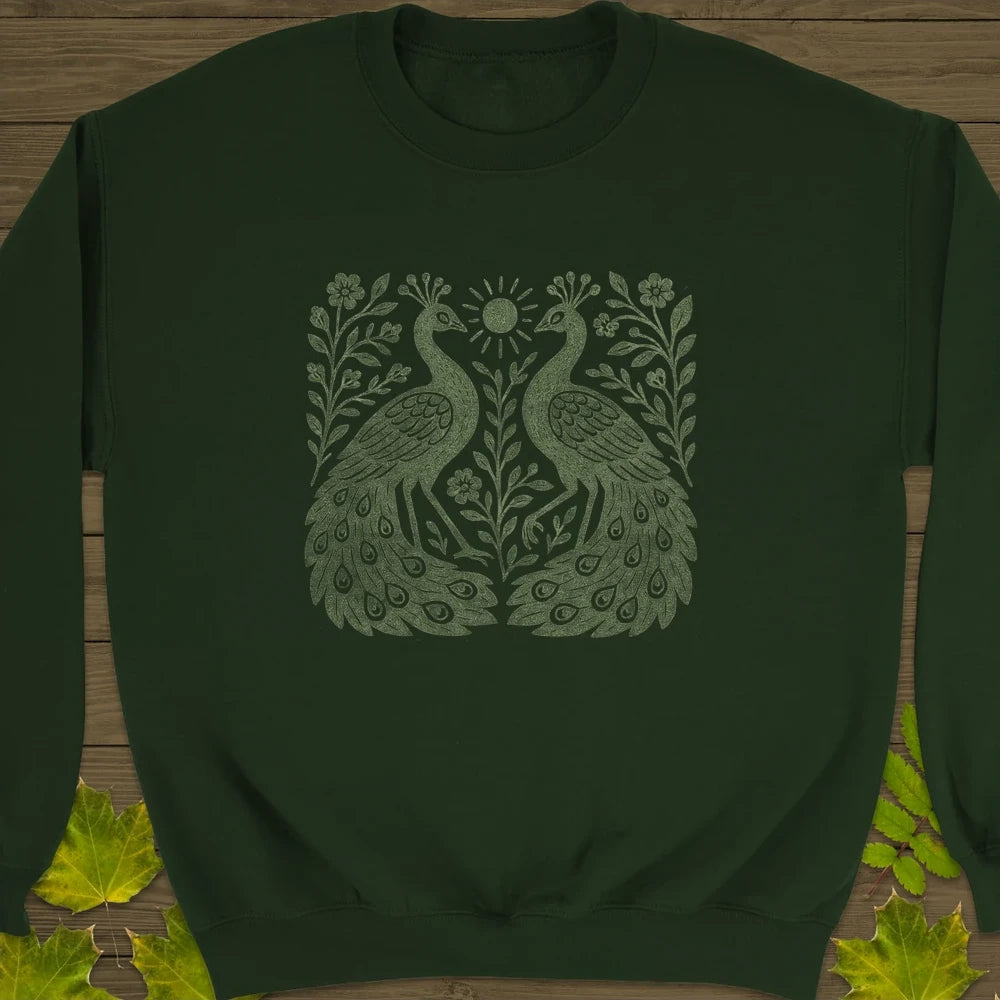 Peacock Vintage Print Crewneck Sweatshirt Forest Green