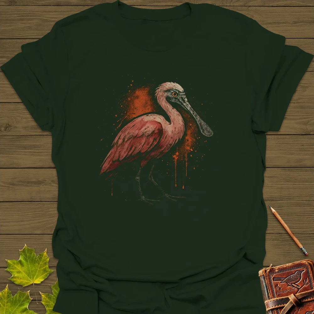 Roseate Spoonbill Art T-Shirt Forest Green