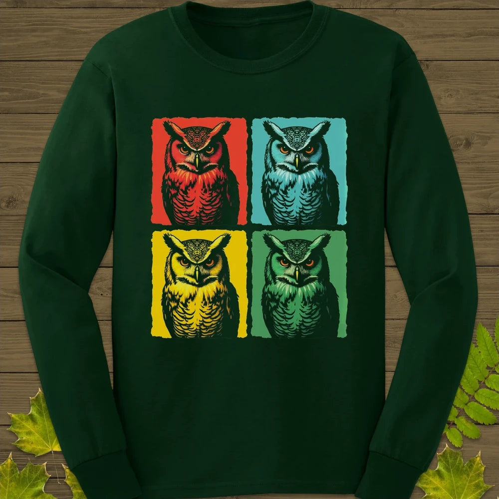 Owl Pop Art Long Sleeve Forest Green