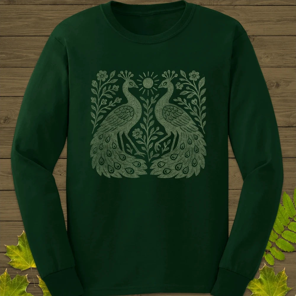 Peacock Vintage Print Long Sleeve Forest Green