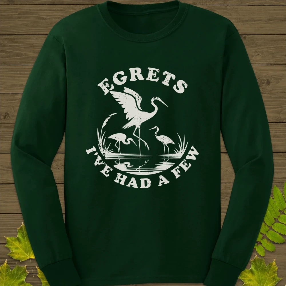 Egret Bird Pun Long Sleeve Forest Green