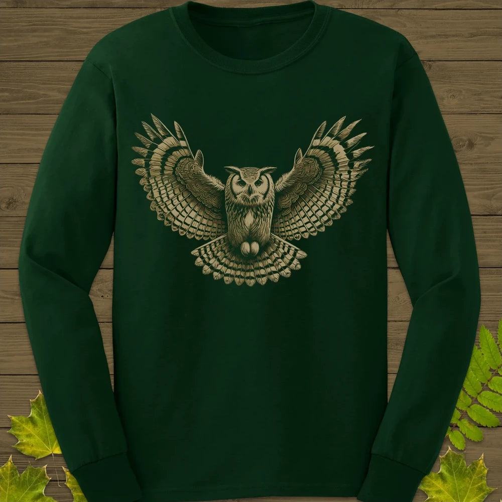 Winged Wisdom Owl Long Sleeve Forest Green