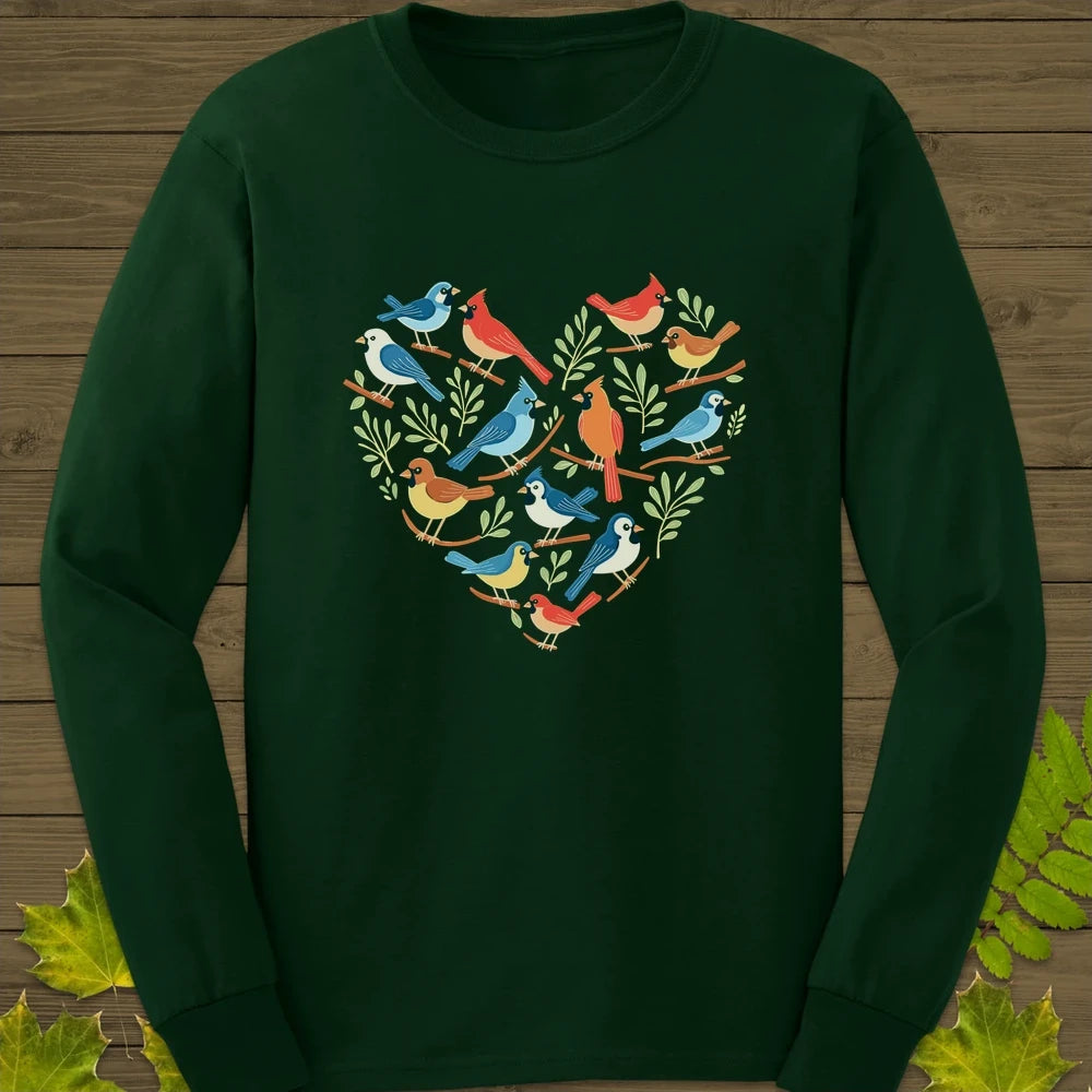 Heart Full of Birds Long Sleeve Forest Green