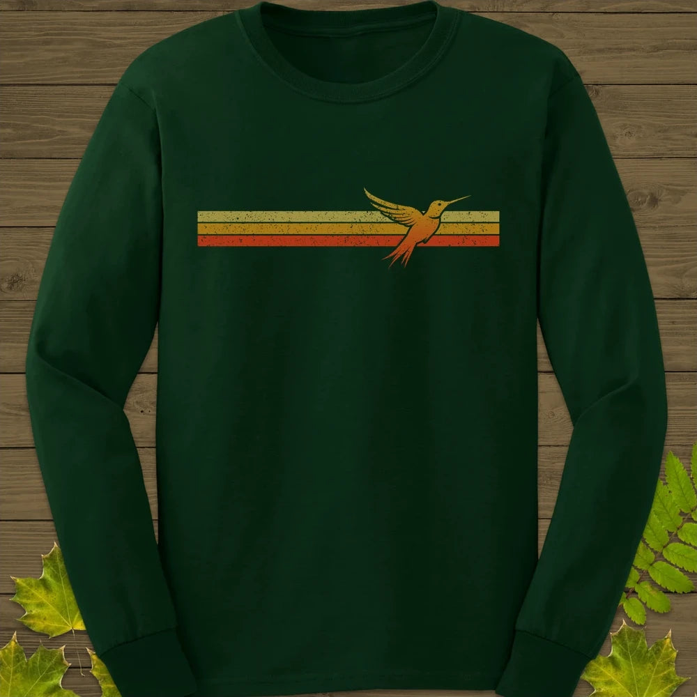 Retro Stripe Hummingbird Long Sleeve Forest Green