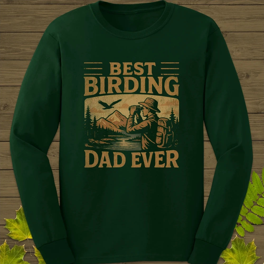 Best Birding Dad Long Sleeve Forest Green