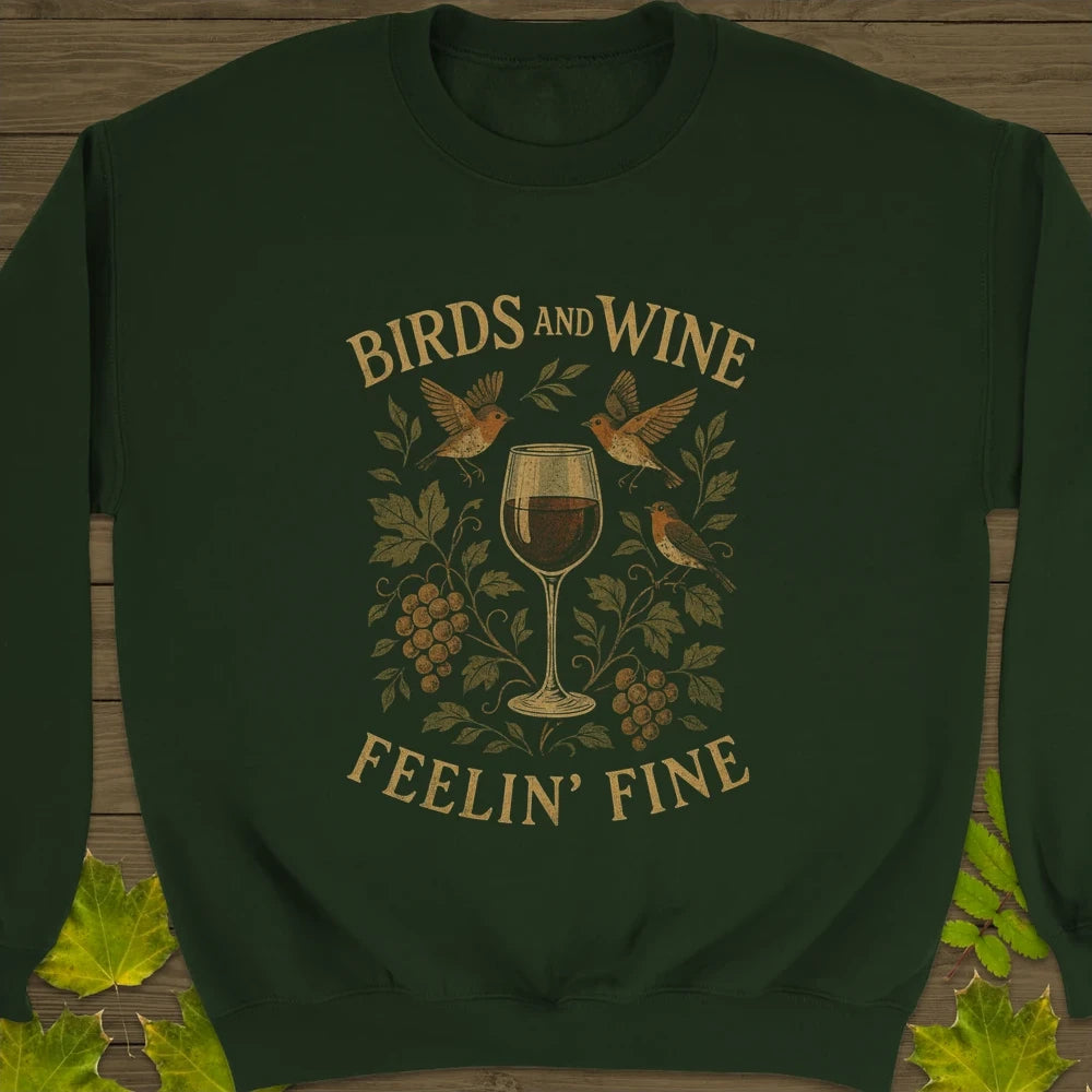 Birds and Wine Crewneck Sweatshirt Forest Green
