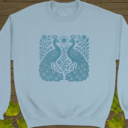 Peacock Vintage Print Crewneck Sweatshirt Light Blue