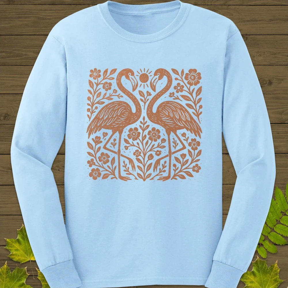 Flamingo Boho Print Long Sleeve Light Blue
