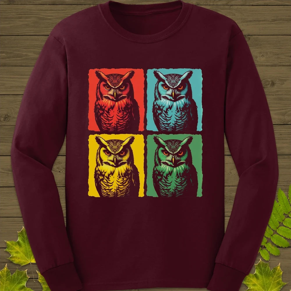 Owl Pop Art Long Sleeve Maroon