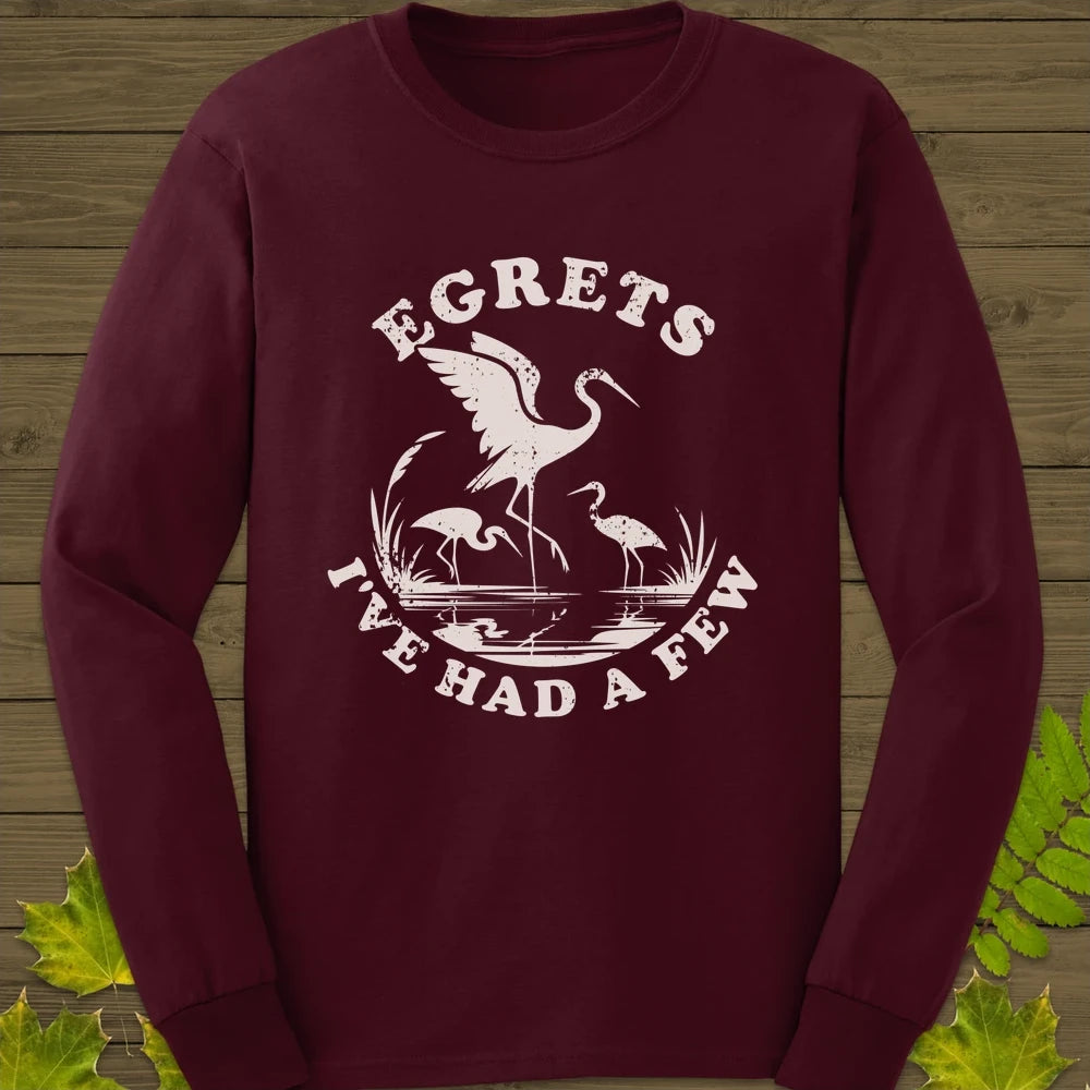 Egret Bird Pun Long Sleeve Maroon