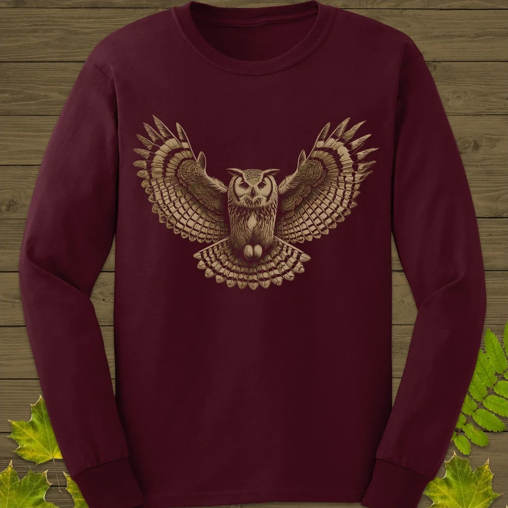 Winged Wisdom Owl Long Sleeve Maroon