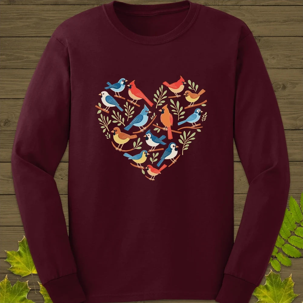 Heart Full of Birds Long Sleeve Maroon