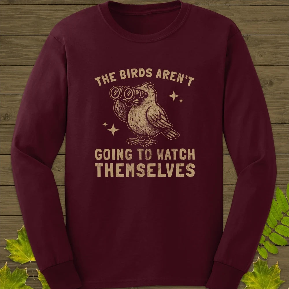 Birds Watching Themselves Long Sleeve Maroon