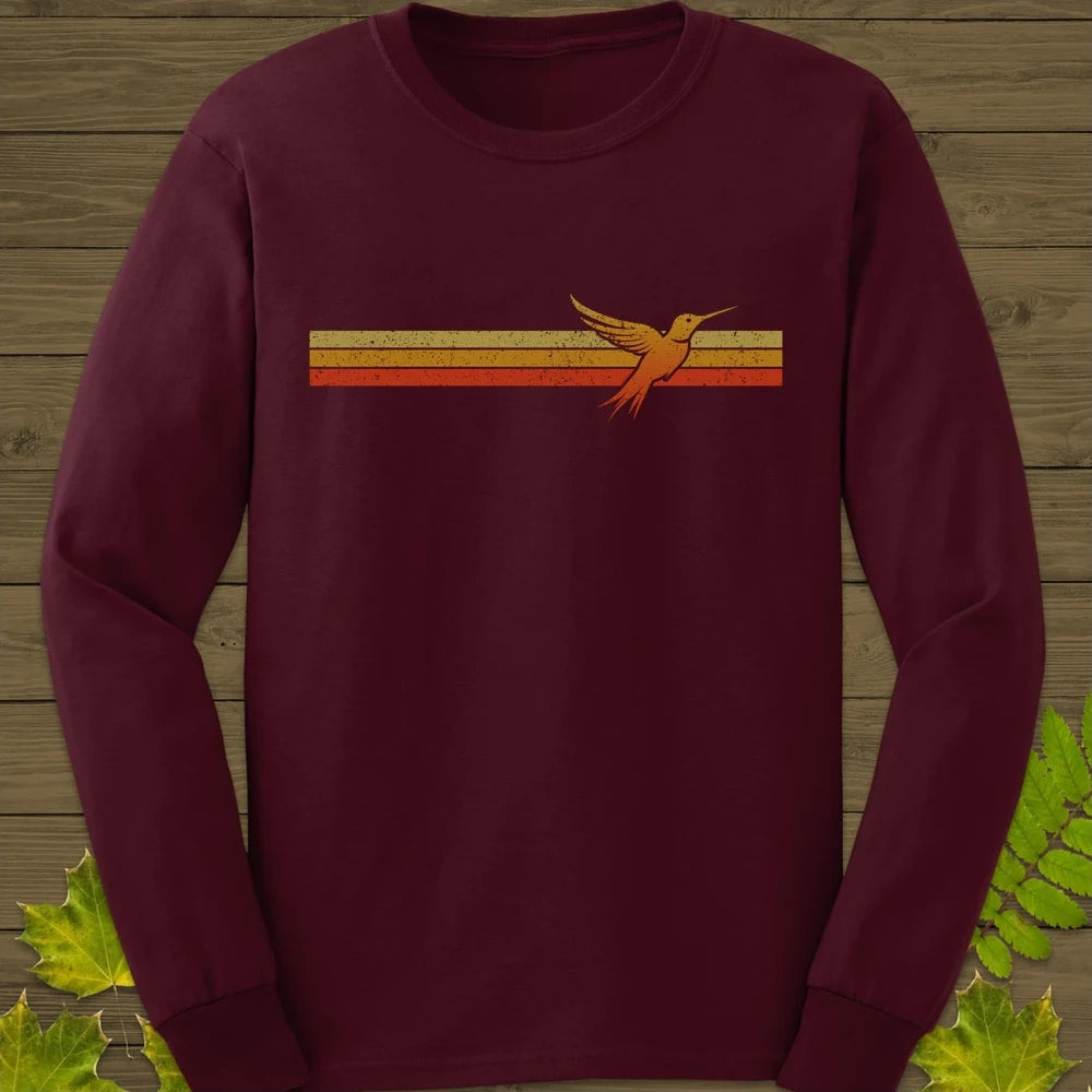 Retro Stripe Hummingbird Long Sleeve Maroon