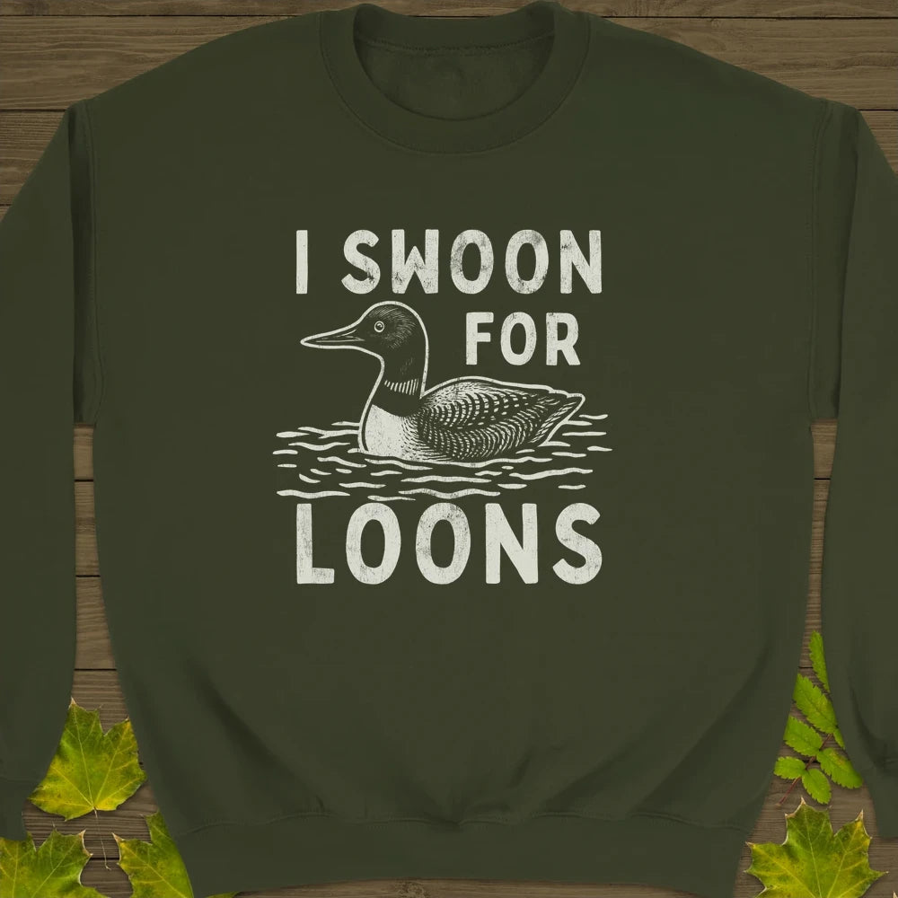 Swoon For Loons Crewneck Sweatshirt Military Green
