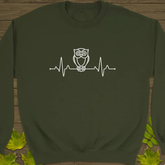 Owl Heartbeat Crewneck Sweatshirt Military Green