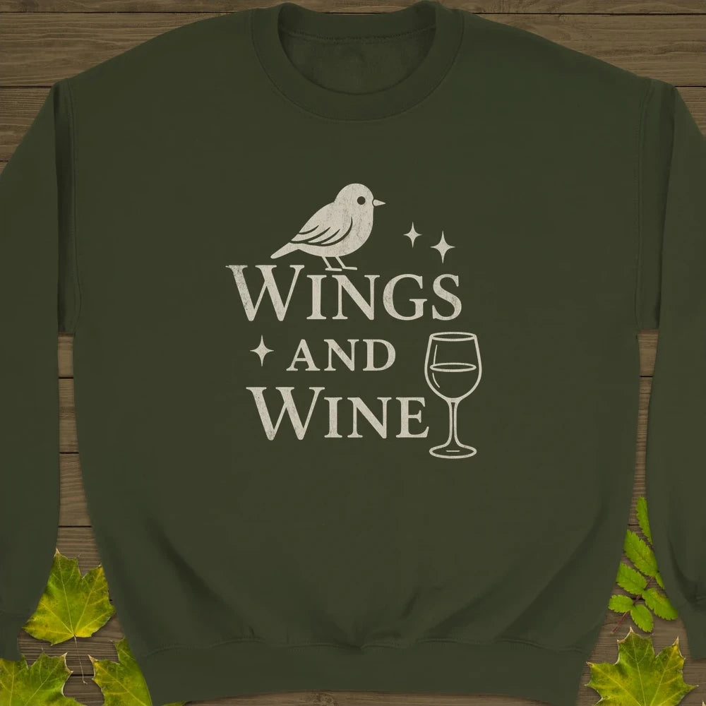 Wings and Wine Crewneck Sweatshirt Military Green