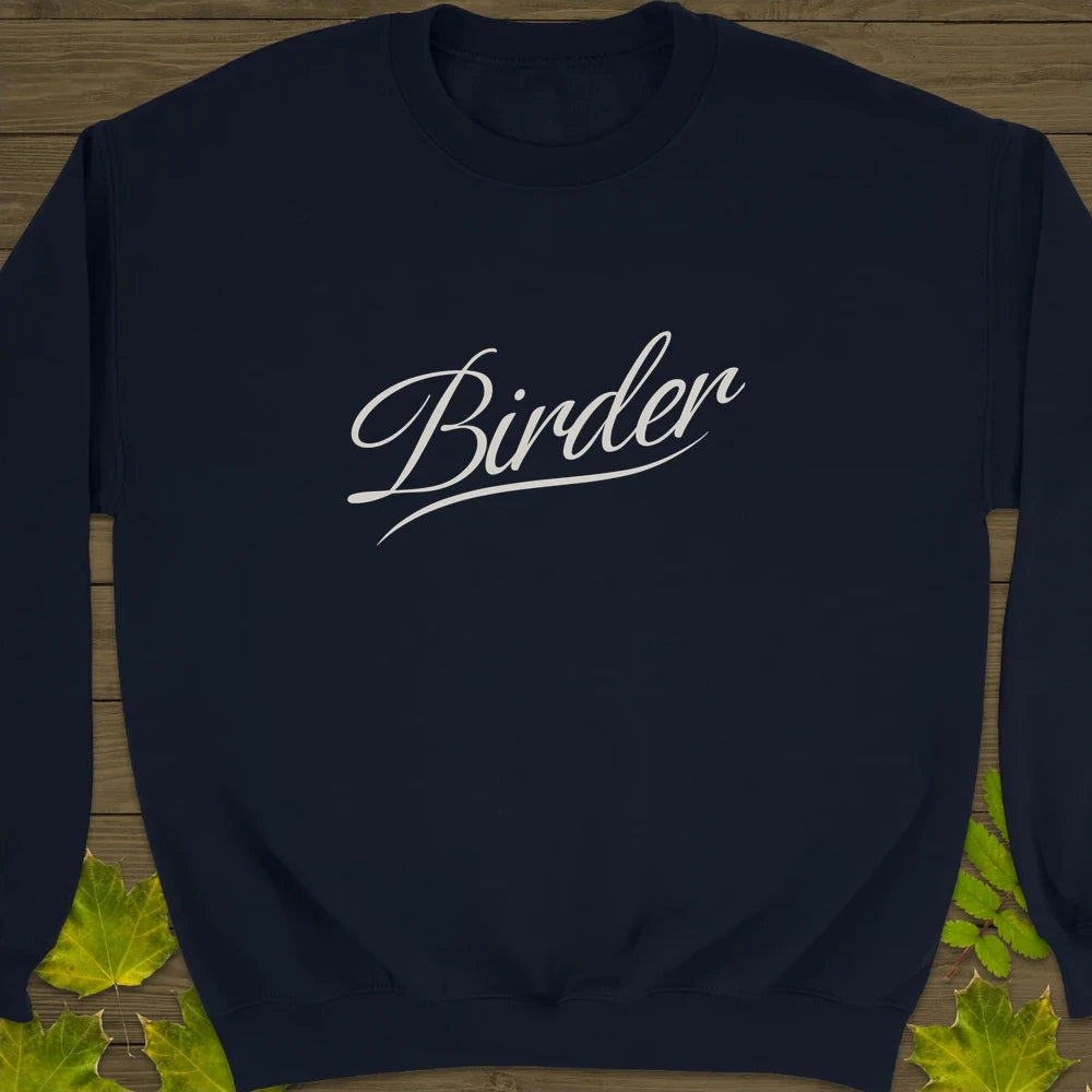 Elegant Birder Script Crewneck Sweatshirt Navy