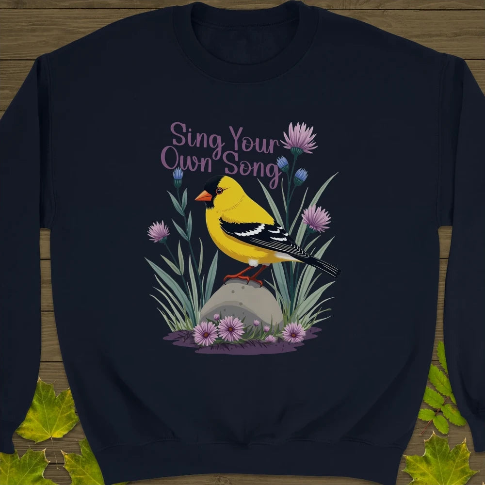 Sing Your Song Goldfinch Crewneck Sweatshirt Navy