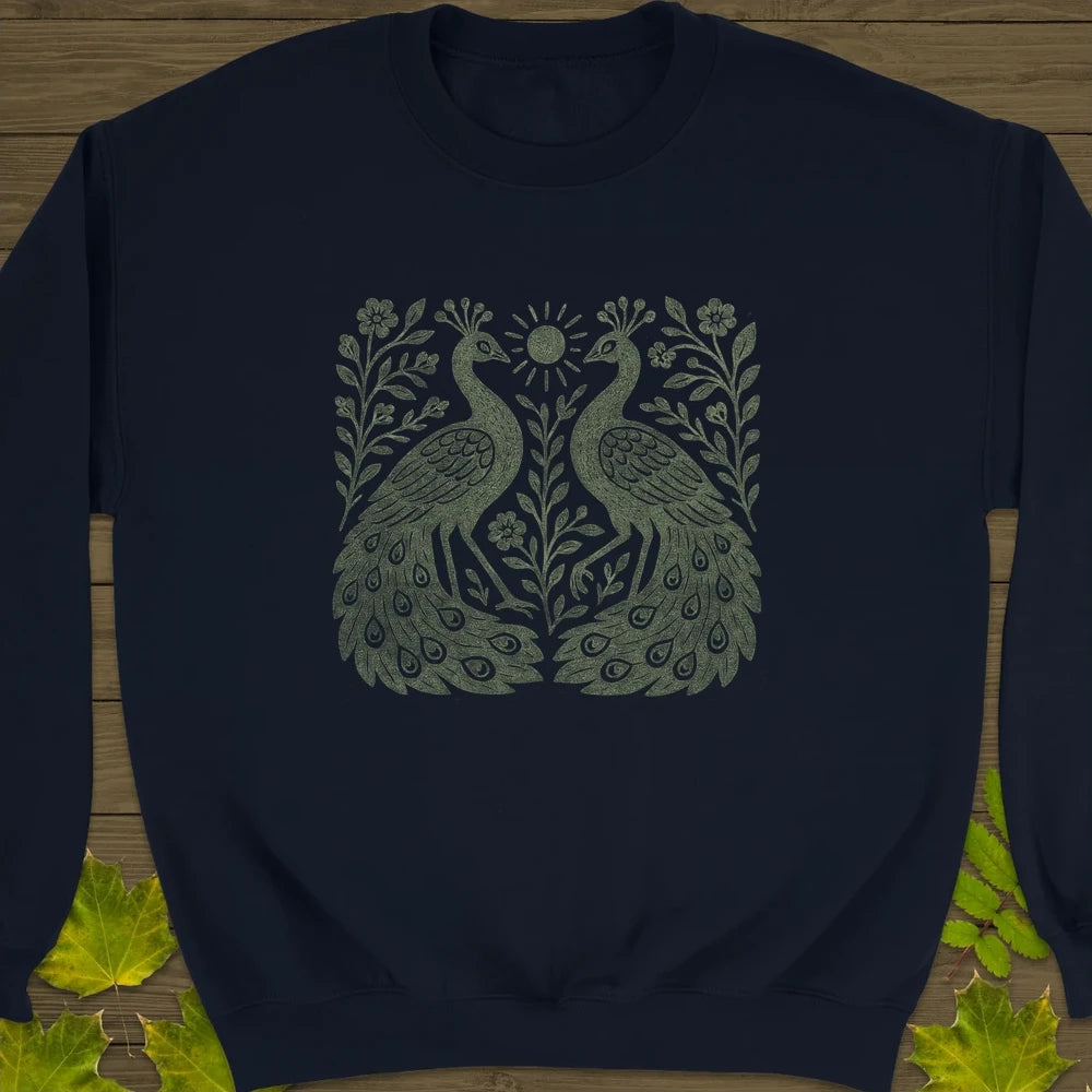 Peacock Vintage Print Crewneck Sweatshirt Navy