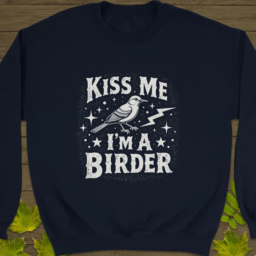Kiss Me, I'm A Birder Crewneck Sweatshirt Navy