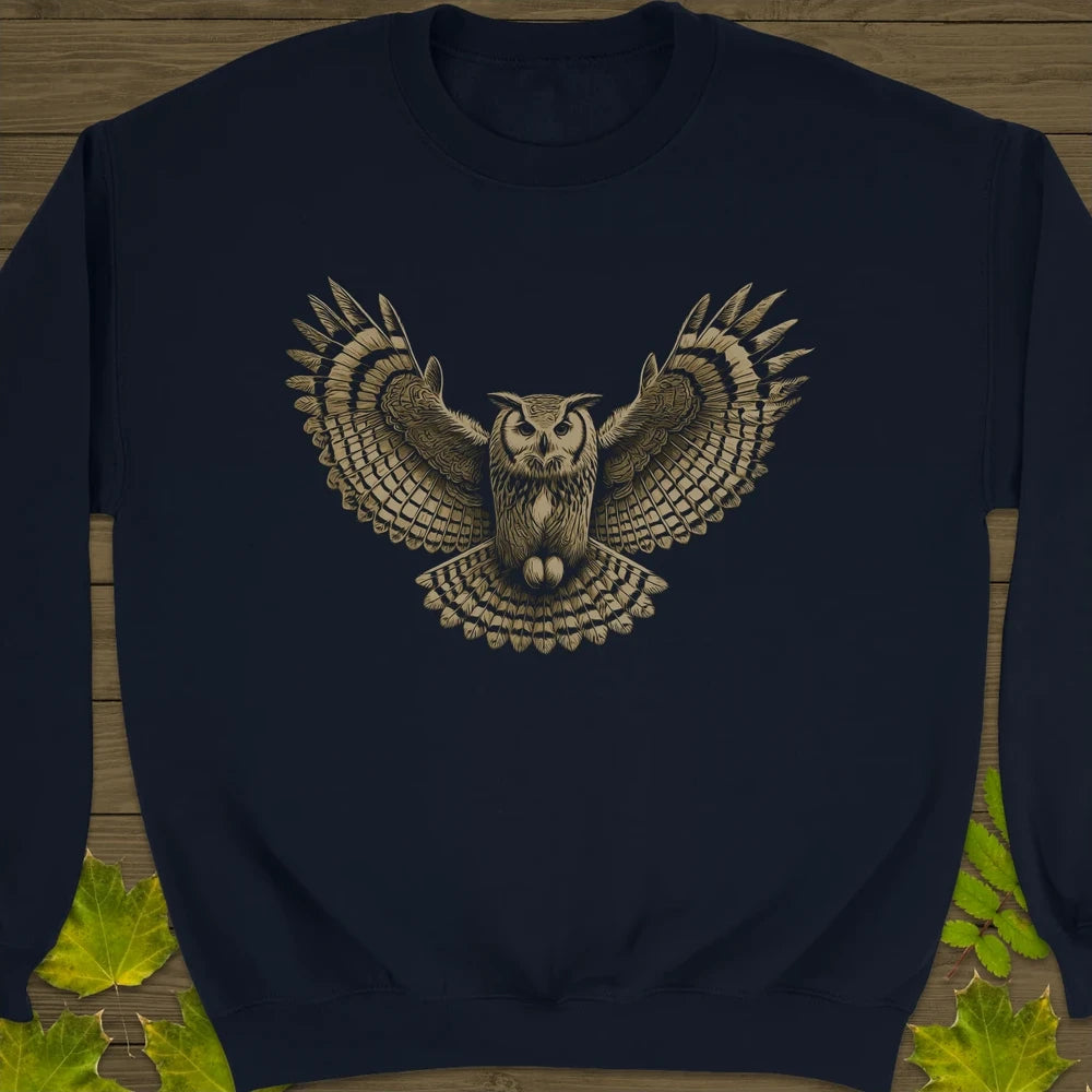 Winged Wisdom Owl Crewneck Sweatshirt Navy