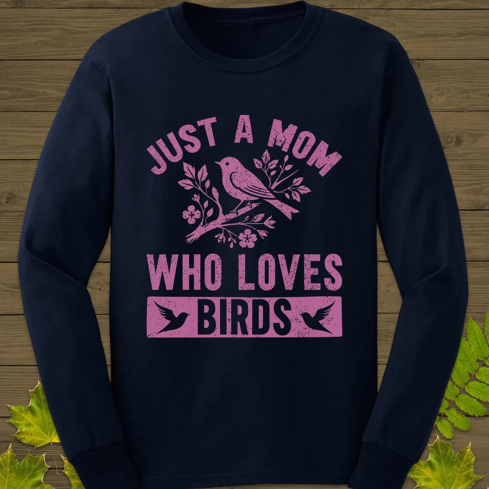 Mom Who Loves Birds Long Sleeve Navy