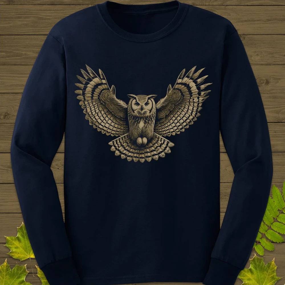 Winged Wisdom Owl Long Sleeve Navy