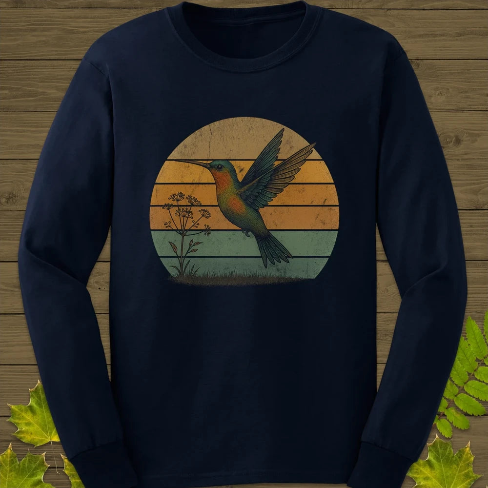 Vintage Hummingbird Sunset Long Sleeve Navy