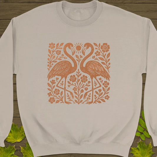 Flamingo Boho Print Crewneck Sweatshirt Sand