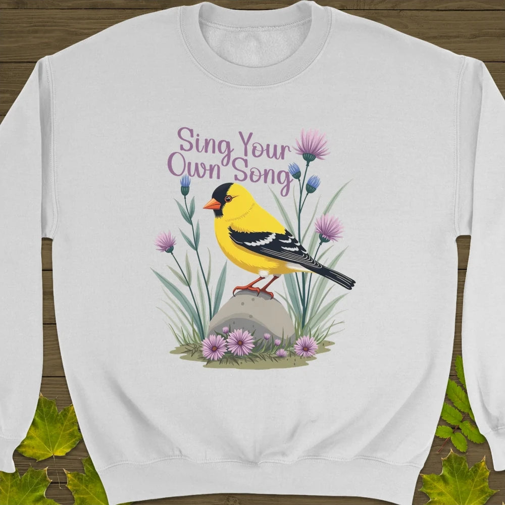 Sing Your Song Goldfinch Crewneck Sweatshirt White