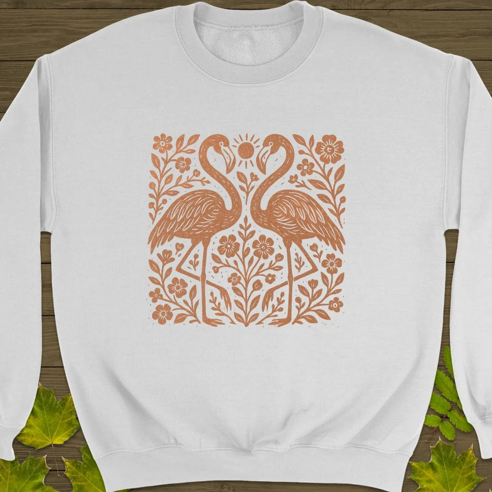 Flamingo Boho Print Crewneck Sweatshirt White
