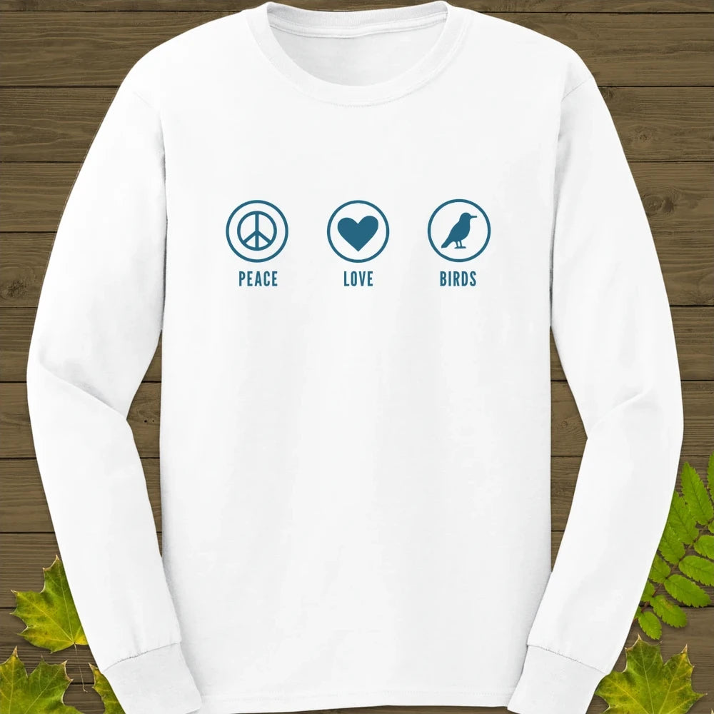 Peace, Love, Birds Long Sleeve White