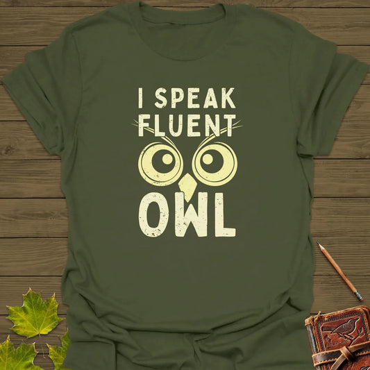 Speak Fluent Owl T-Shirt Military Green